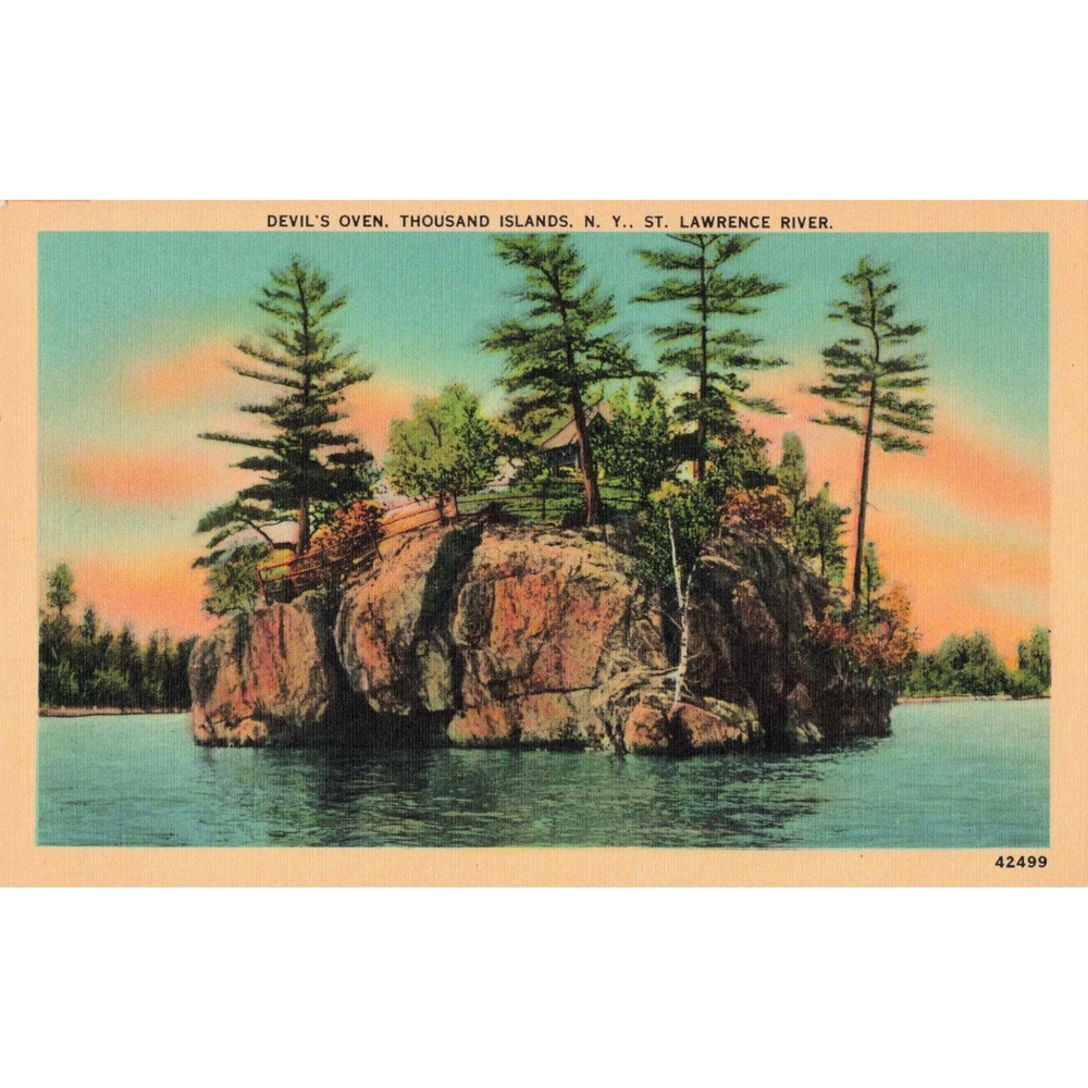 Vintage Devils Oven Thousand Islands NY St Lawrence River Linen Postcard 42499 - Picture 1 of 2